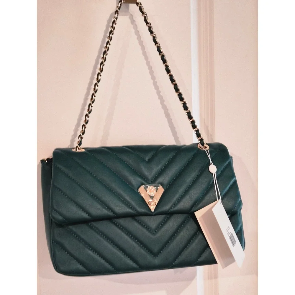 Valentino Orlandi Forest Green Quilted Leather Shoulder Bag V-3009 Italy NWT
